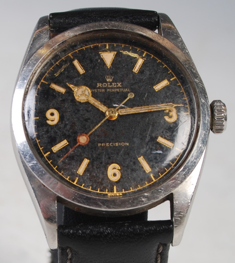 A rare Rolex Oyster Perpetual wristwatch pre-Explorer model 6150 circa 1950. Sold for £7200.